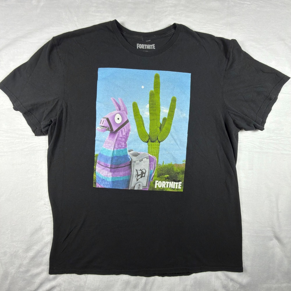 Fortnite Supply Llama Cactus Graphic T-Shirt Mens XL Black Short Sleeve Cotton